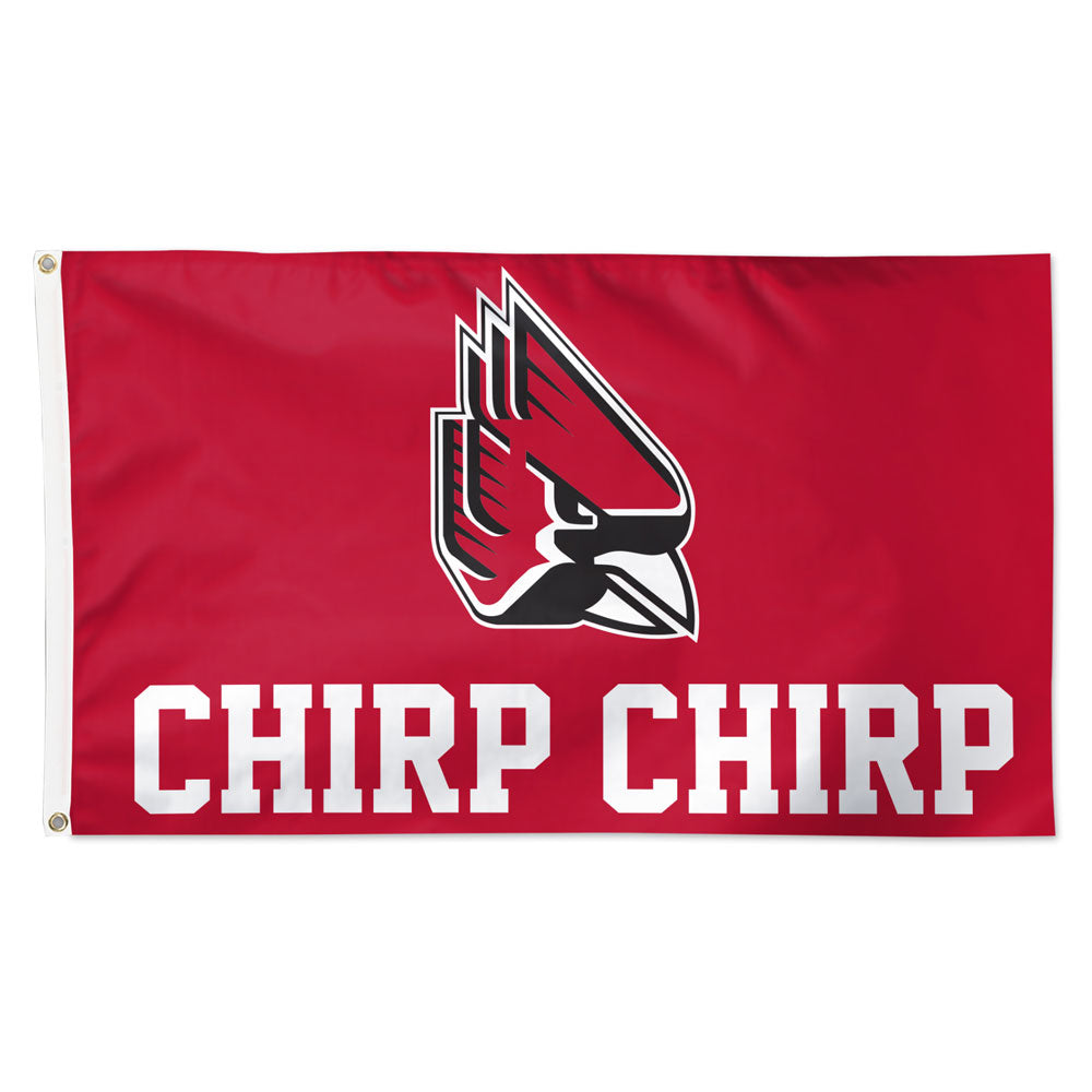 BSU Cardinals Chirp Chirp 3x5 Deluxe Flag Ball State Team Store